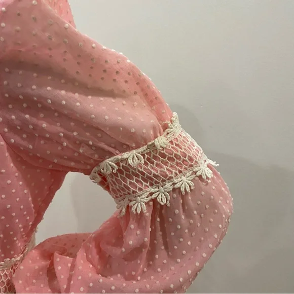 VINTAGE J.C. Penney Pink & White Swiss Dot Princess Floral 1976 Maxi Dress - Picture 6 of 11